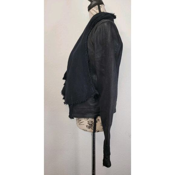 Free People Drape Front Moto Waxed Biker Jacket Womens Size 4 Black OB418010 - Picture 10 of 15